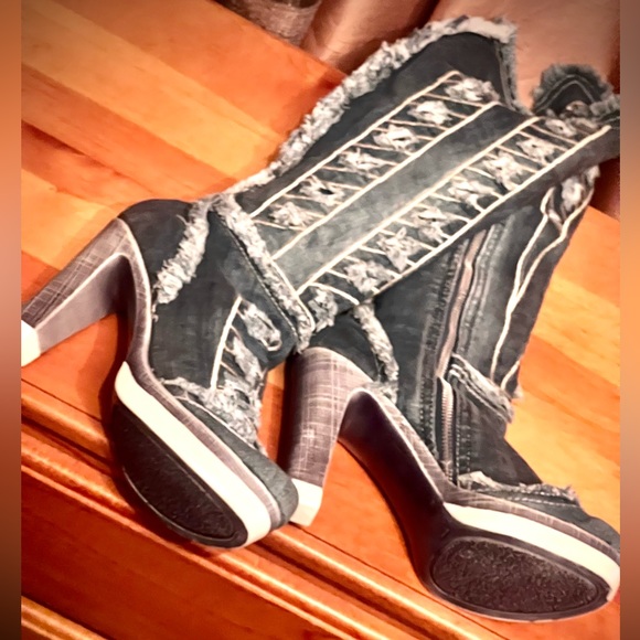 New HANDCRAFTED blue denim High heel boots size 37 - Picture 8 of 11